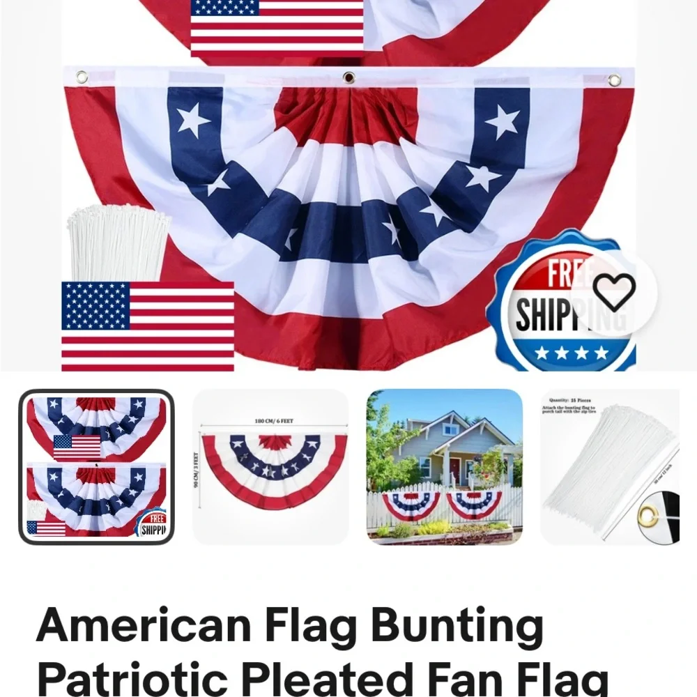 4 Patriotic Red, White, and Blue Buntings